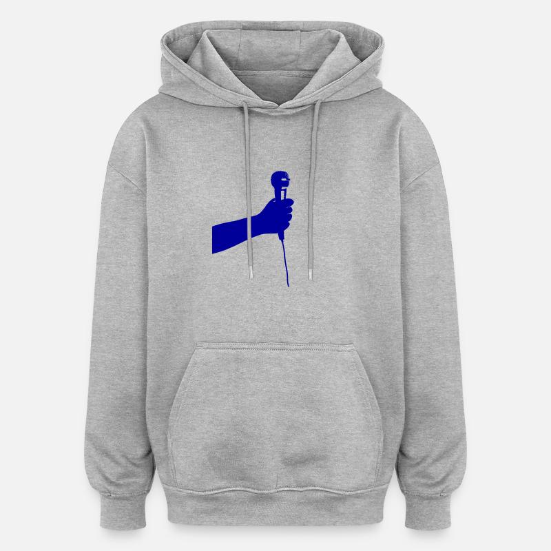 microphone (bleu) - Sweat à capuche oversize unisexe - gris chiné
