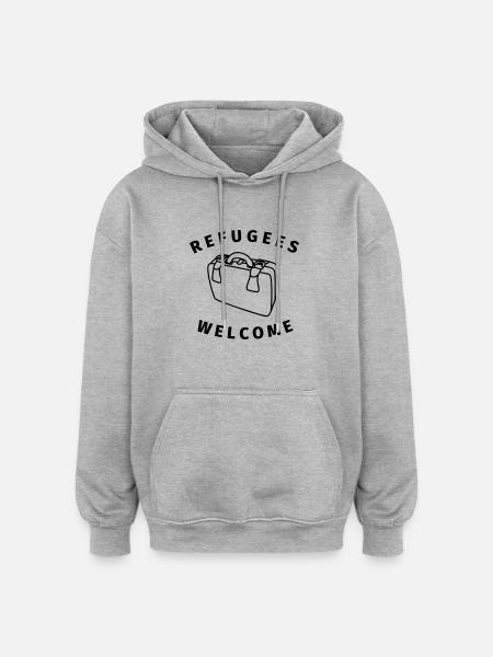 refugees welcome - Oversized Unisex Hoodie - Grau meliert