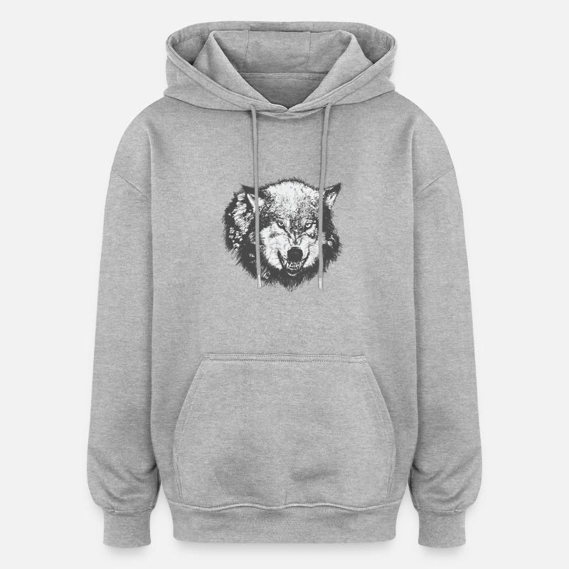wolf - Sweat à capuche oversize unisexe - gris chiné