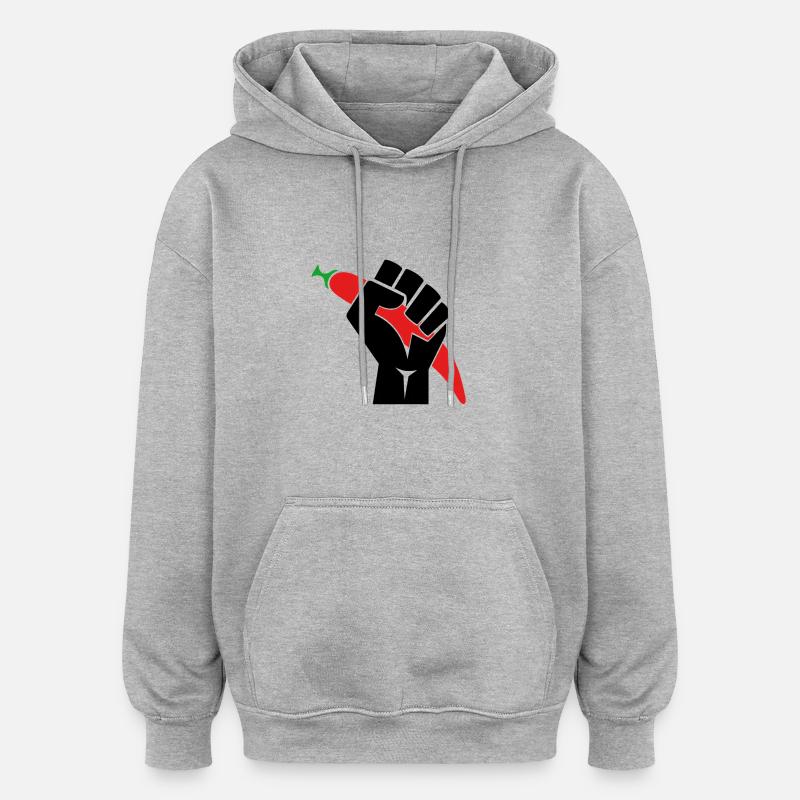 poing levé pimenté - Sweat à capuche oversize unisexe - gris chiné