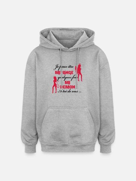 Mi-ange Mi-demon - Sweat à capuche oversize unisexe - gris chiné