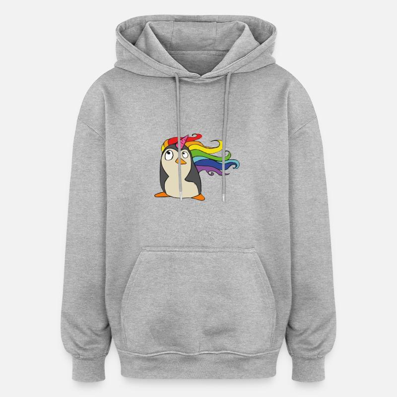 Punguin Einhorn Regenbogen - Oversized Unisex Hoodie - Grau meliert