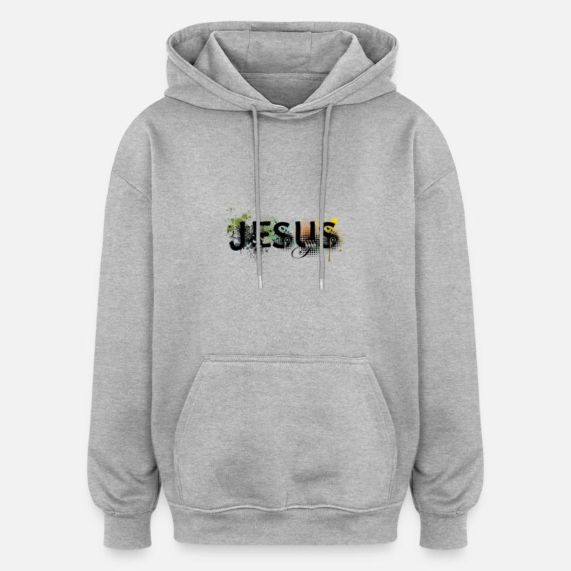 Jésus de - Sweat à capuche oversize unisexe - gris chiné