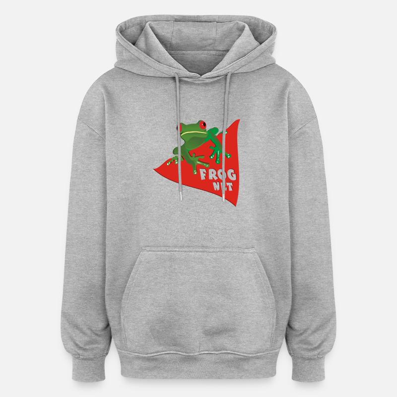 GRENOUILLE net - Sweat à capuche oversize unisexe - gris chiné