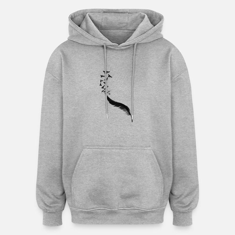 Feather Birds - Sweat à capuche oversize unisexe - gris chiné