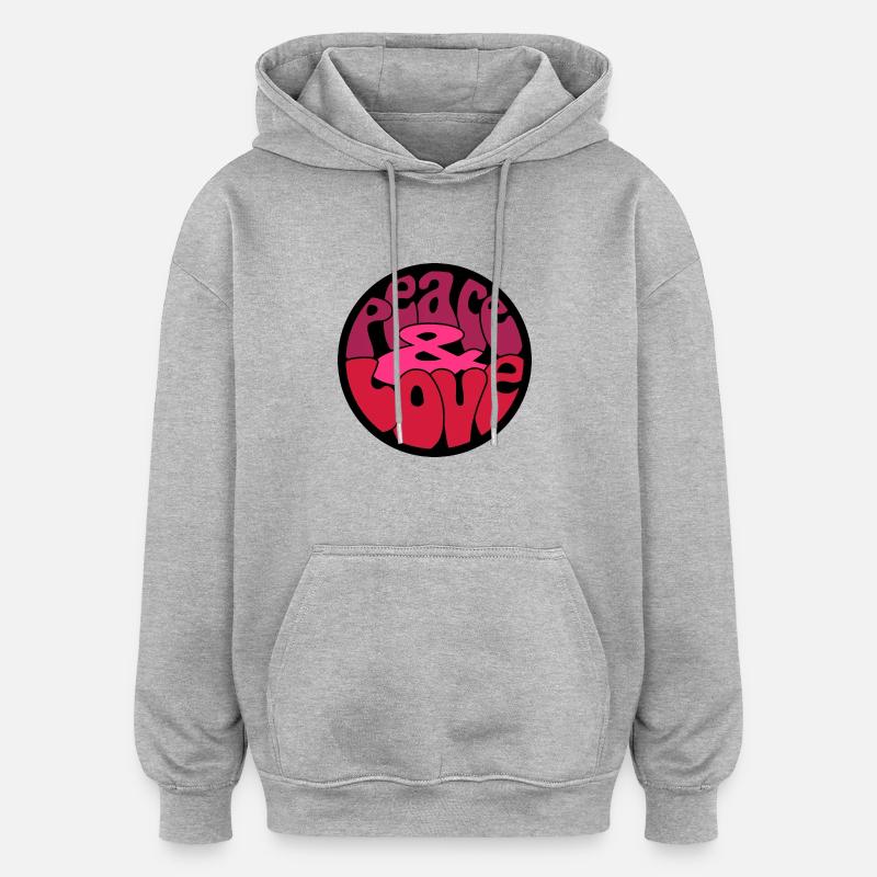 Peace Love Button_N2 - Sweat à capuche oversize unisexe - gris chiné