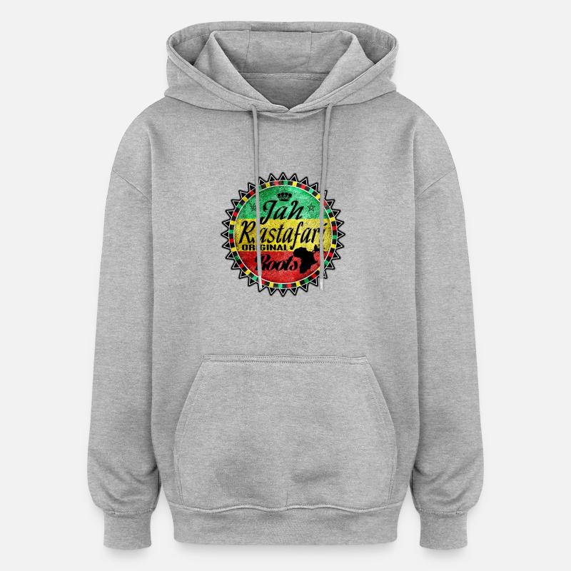 jah rastafari original roots - Sweat à capuche oversize unisexe - gris chiné
