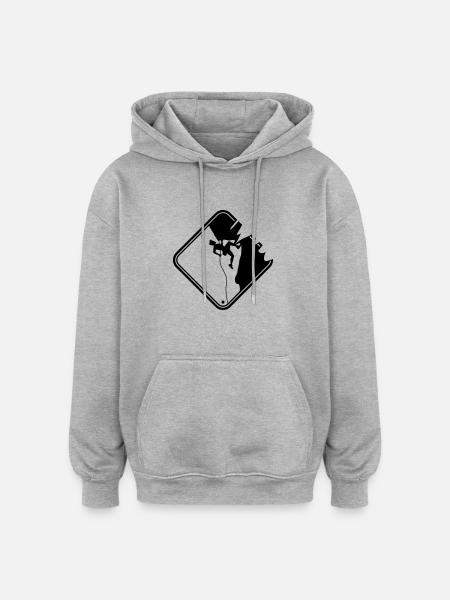 warning danger sign yellow climbing dangerous - Oversized Unisex Hoodie - heather grey