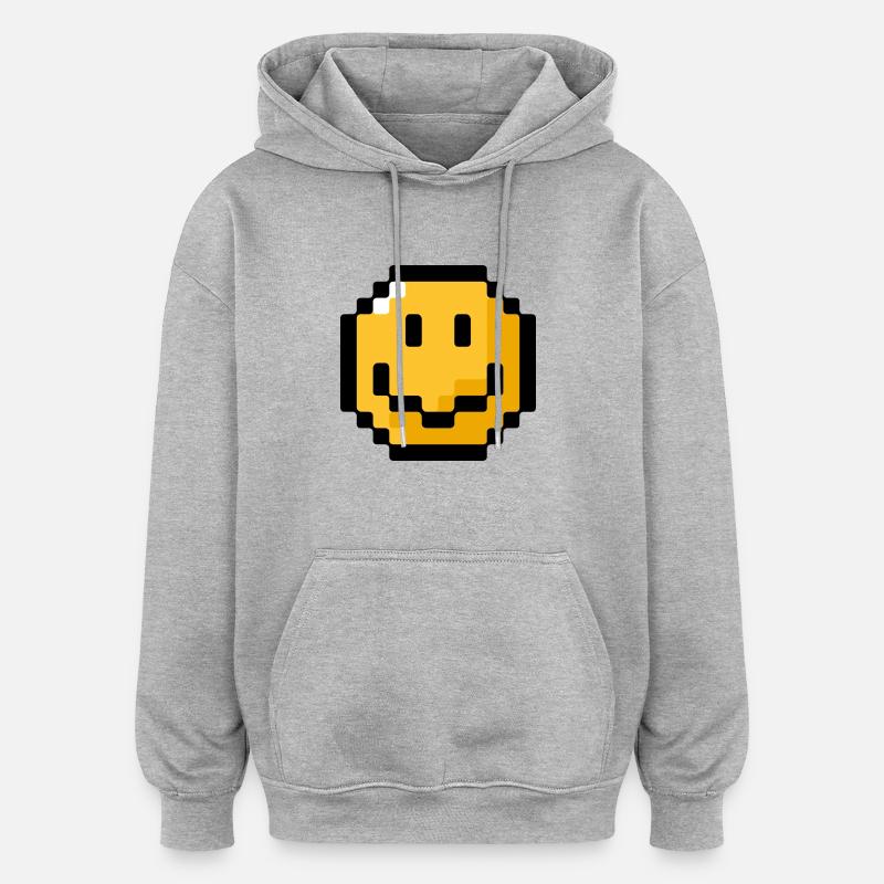 Smiley pixel - Sweat à capuche oversize unisexe - gris chiné