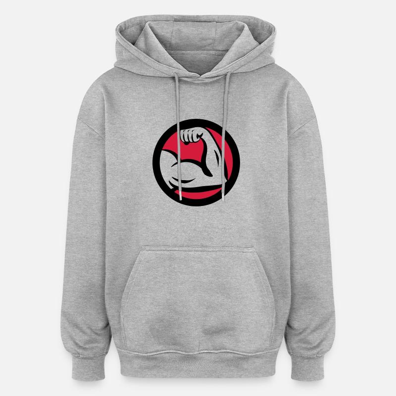 Round Bizeps Muscle Logo - Sweat à capuche oversize unisexe - gris chiné