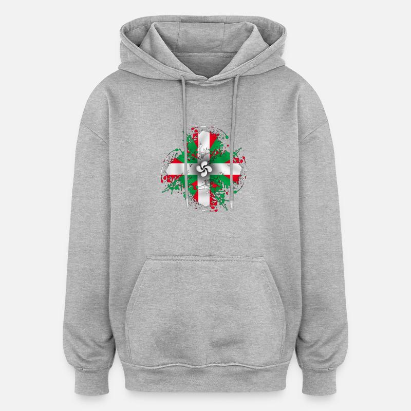 Ddrapeau Basque - Ikurriña - Sweat à capuche oversize unisexe - gris chiné