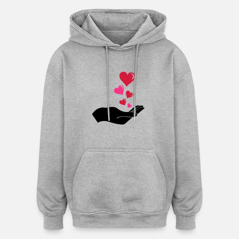 hand_herzen_002 - Sweat à capuche oversize unisexe - gris chiné