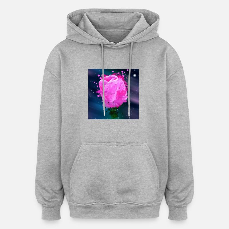 Tulipes Roses Fleurs Aquarelle Art - Sweat à capuche oversize unisexe - gris chiné
