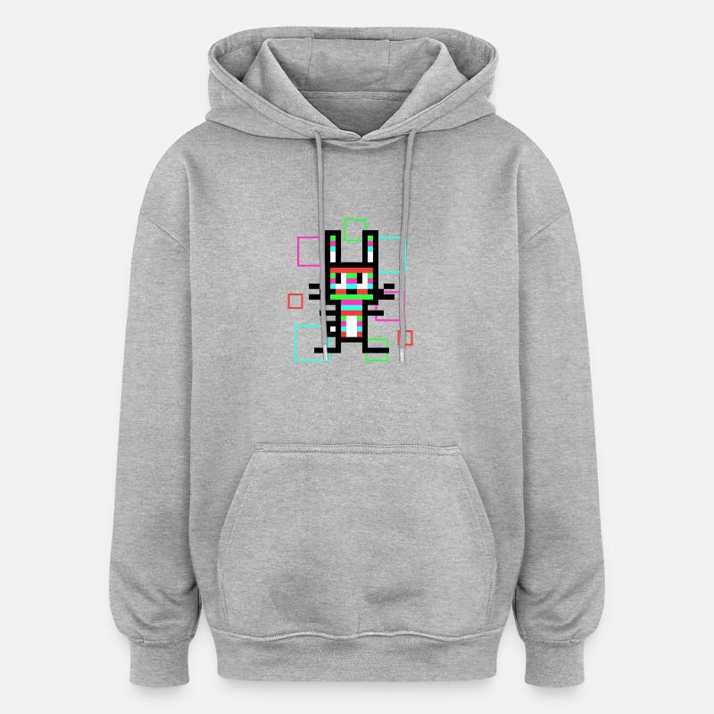 Lapin arc-en-ciel - Sweat à capuche oversize unisexe - gris chiné