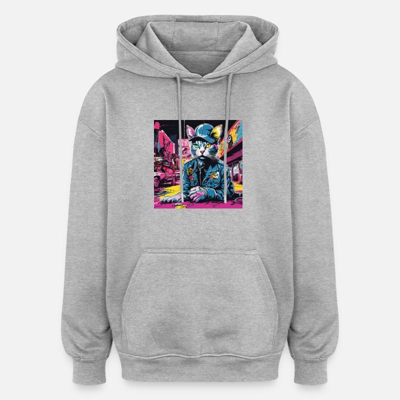 Chat souterrain - Sweat à capuche oversize unisexe - gris chiné