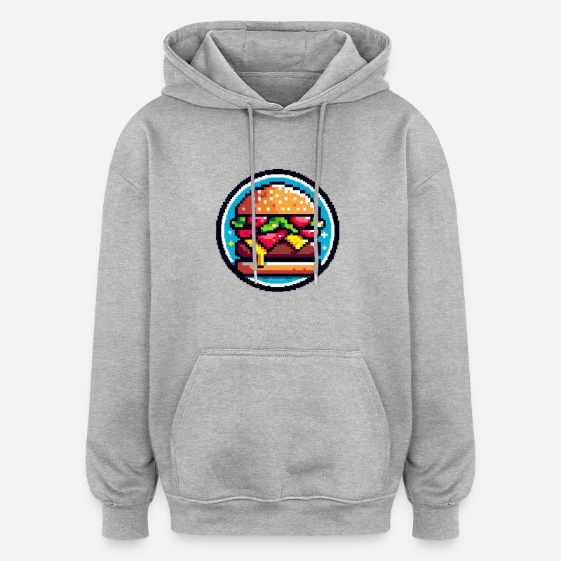 Burger rétro Pixel - Sweat à capuche oversize unisexe - gris chiné