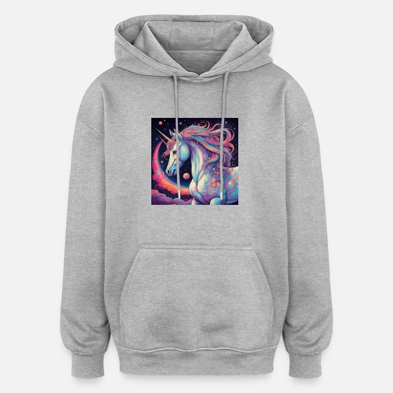 Licorne - Sweat à capuche oversize unisexe - gris chiné