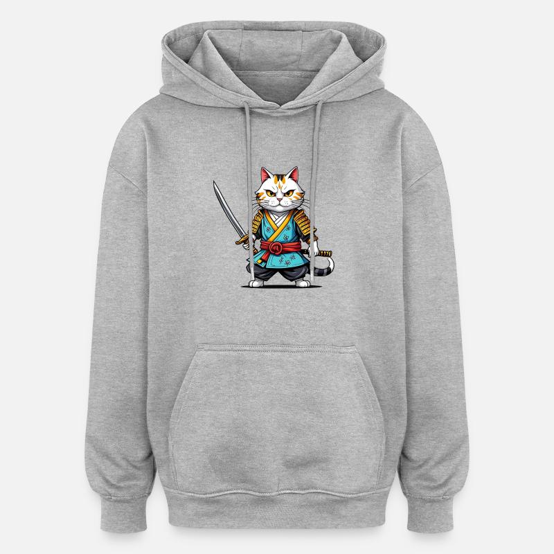 Samurai-Katze - Oversized Unisex Hoodie - Grau meliert