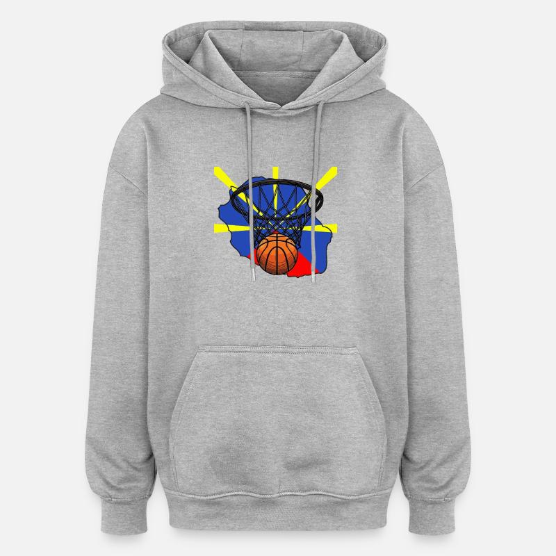 Basket drapeau 974 - Sweat à capuche oversize unisexe - gris chiné