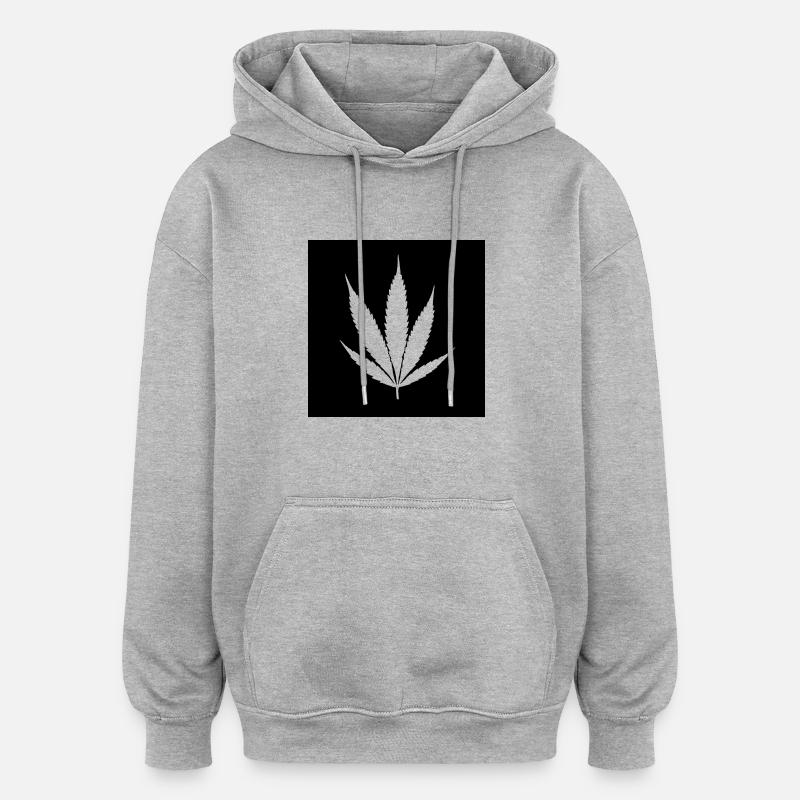 Feuille de cannabis noir classique - Sweat à capuche oversize unisexe - gris chiné