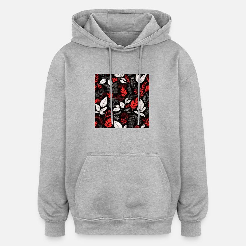 motif de feuillage rouge - Sweat à capuche oversize unisexe - gris chiné