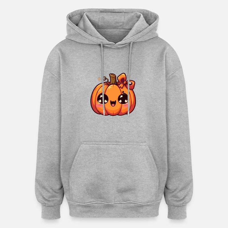 Citrouille Kawaii - Sweat à capuche oversize unisexe - gris chiné
