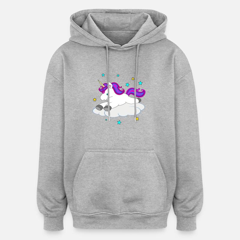 Süßes Einhorn auf Wolke - Oversized Unisex Hoodie - Grau meliert