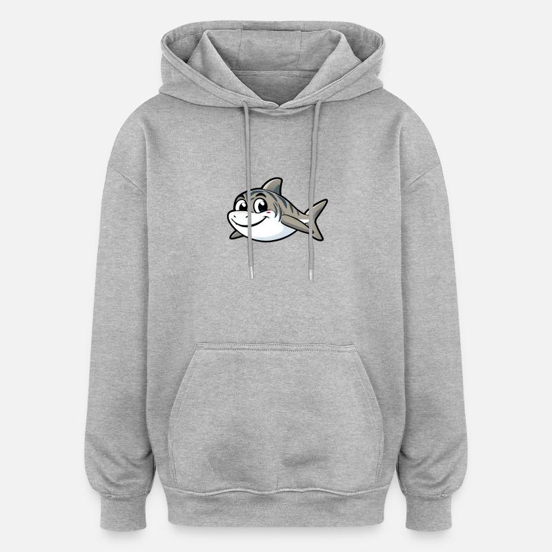 Requin de dessin animé joyeux - Sweat à capuche oversize unisexe - gris chiné