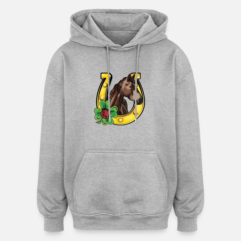 Comic Pony im Glück - Oversized Unisex Hoodie - Grau meliert