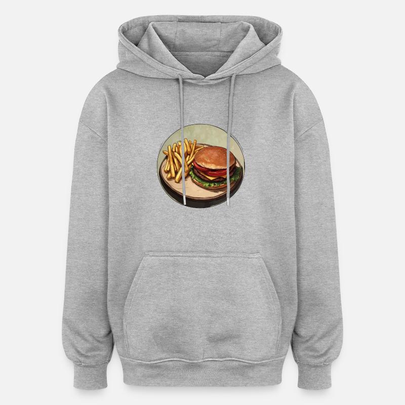 Klassischer Burger mit knusprigen Pommes - Oversized Unisex Hoodie - Grau meliert