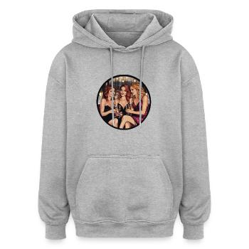 Une soirée glamour entre amis - Sweat à capuche oversize unisexe - gris chiné - Devant - Noah (186cm)