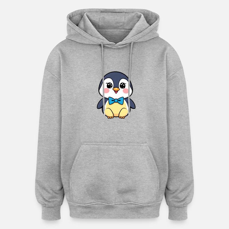 Fröhlicher Pinguin mit blauer Fliege - Oversized Unisex Hoodie - Grau meliert