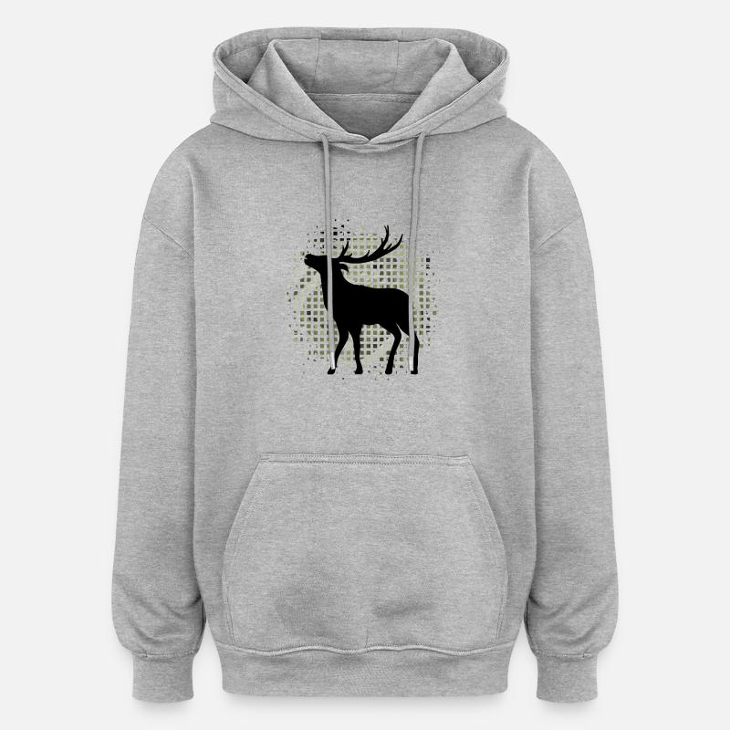 Cerf - Sweat à capuche oversize unisexe - gris chiné