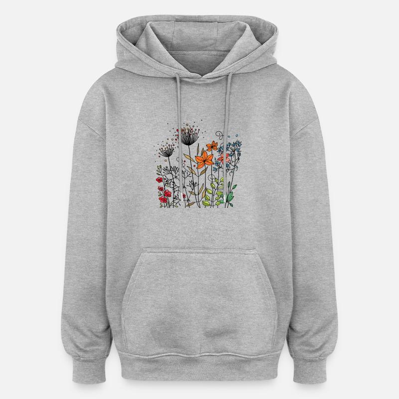 Fleur - Sweat à capuche oversize unisexe - gris chiné