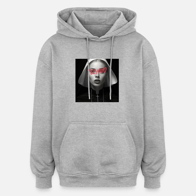 Techno Nun - Rave Design - Oversized Unisex Hoodie - Grau meliert