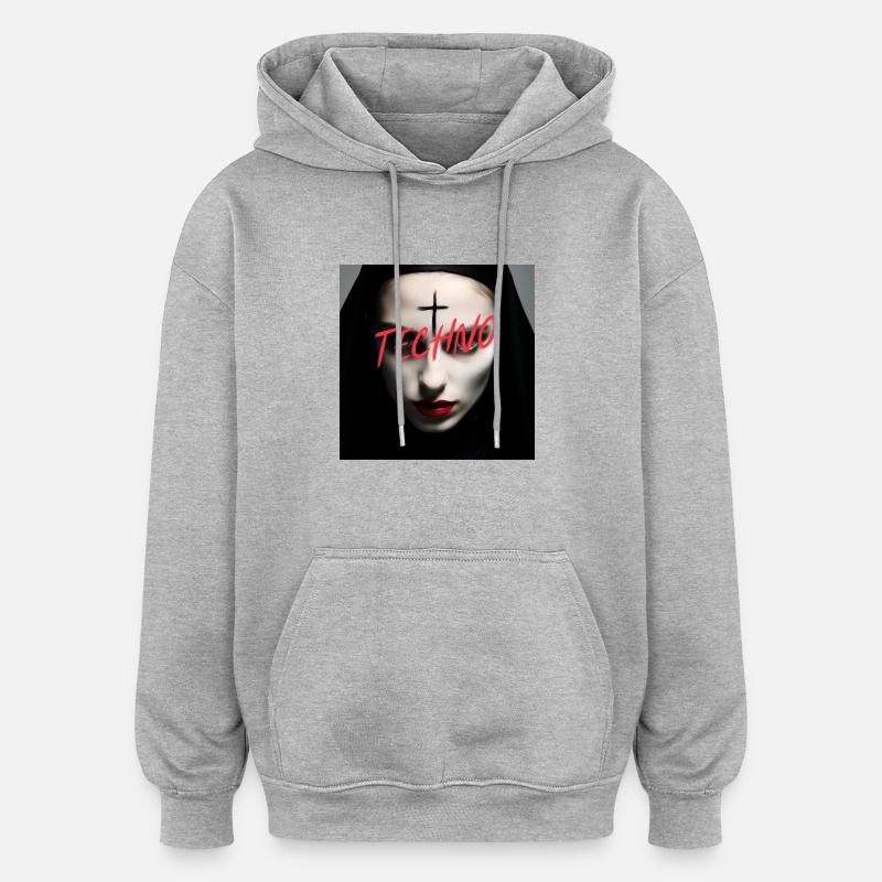 Satanic Techno Nun - Rave Design - Oversized Unisex Hoodie - Grau meliert