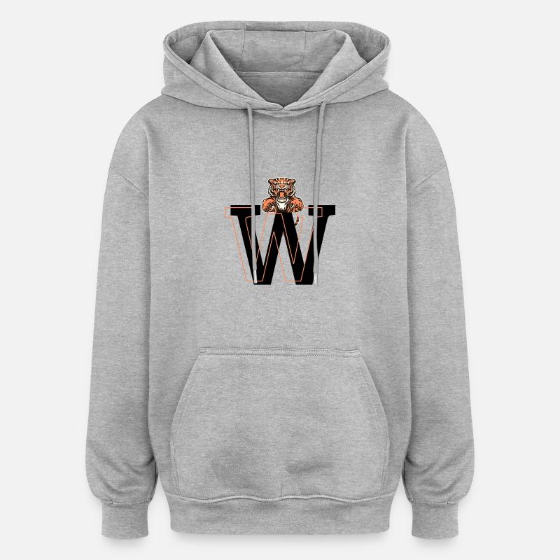Lettre w tigre - idée cadeau - Sweat à capuche oversize unisexe - gris chiné