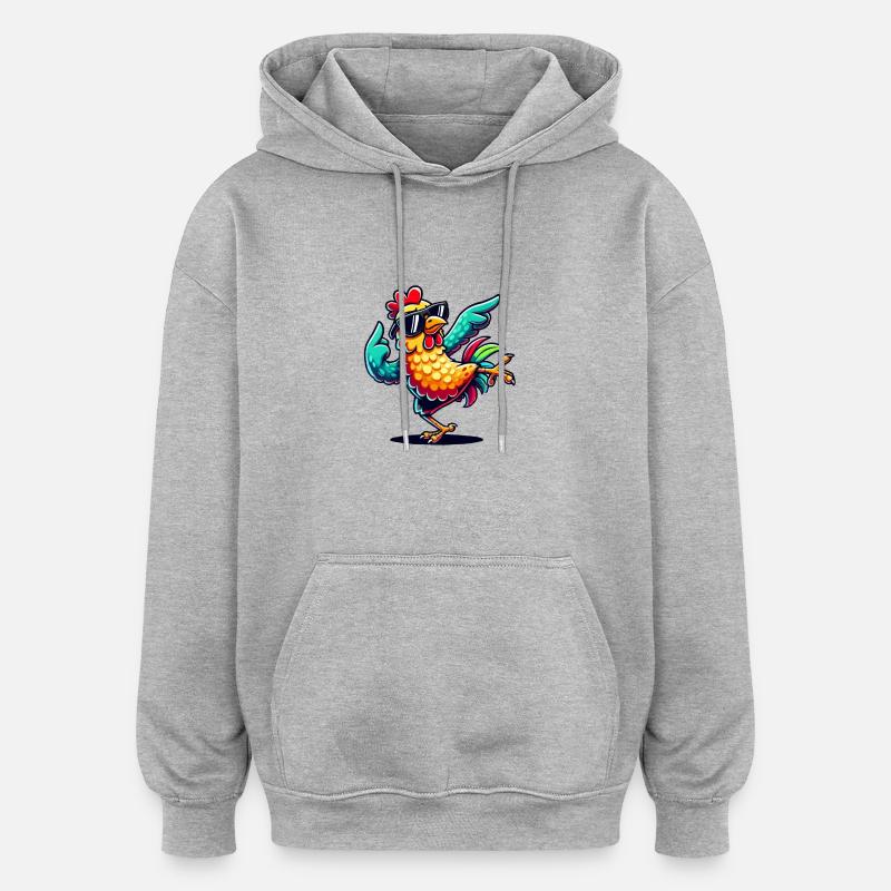 Bande dessinée sur le poulet - Sweat à capuche oversize unisexe - gris chiné