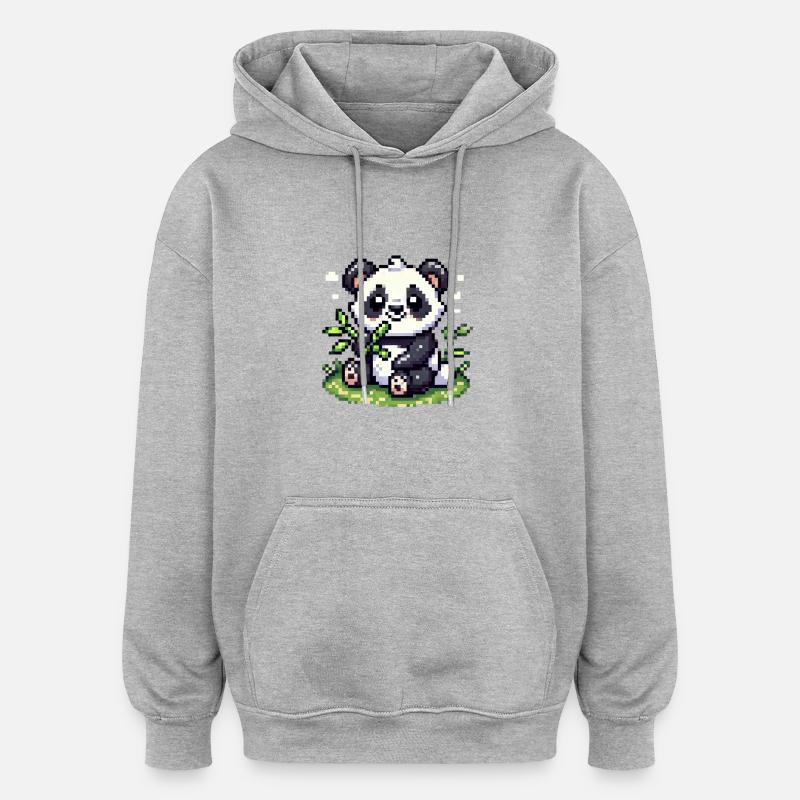 Panda pixel arts - Sweat à capuche oversize unisexe - gris chiné