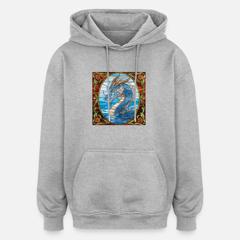 Dragon : le gardien du lac - Sweat à capuche oversize unisexe - gris chiné