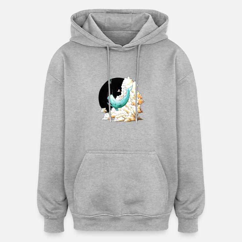 Baleine et pétunias - Sweat à capuche oversize unisexe - gris chiné