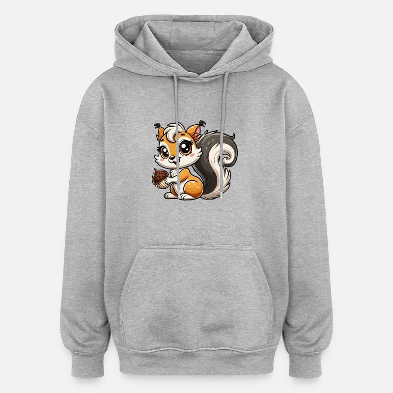 Fille écureuil - Sweat à capuche oversize unisexe - gris chiné