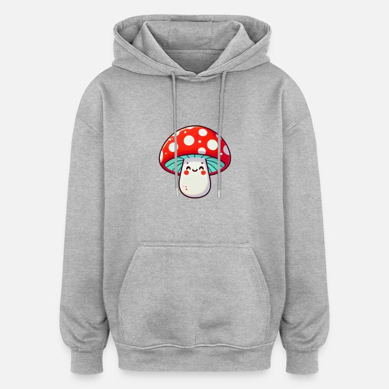 dessin animé comique de champignons - Sweat à capuche oversize unisexe - gris chiné