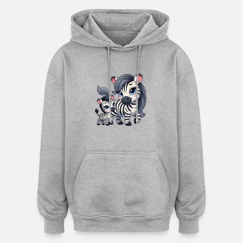 Zebra-Mutter mit Kind - Oversized Unisex Hoodie - Grau meliert