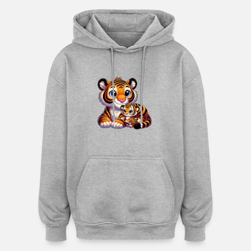 Tigermutter mit Kind - Oversized Unisex Hoodie - Grau meliert