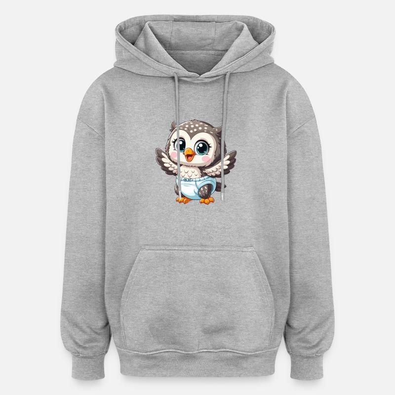 Bébé hibou avec couche - Sweat à capuche oversize unisexe - gris chiné