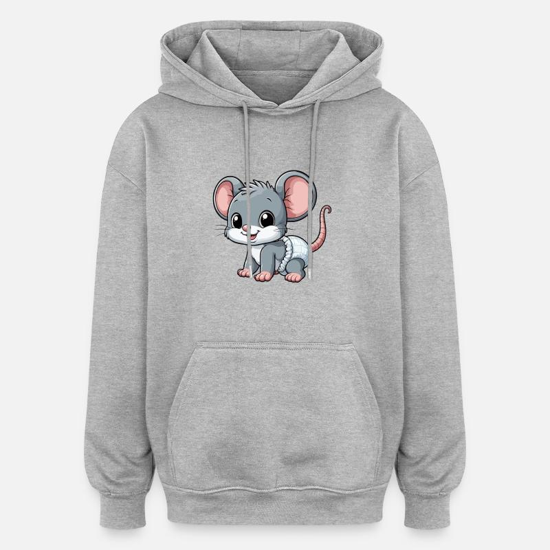 Baby mouse with diaper - Oversized Unisex Hoodie - heather grey