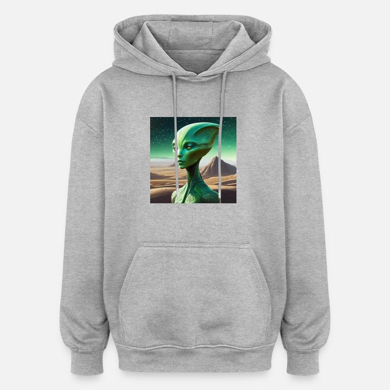 Alien vert - Sweat à capuche oversize unisexe - gris chiné