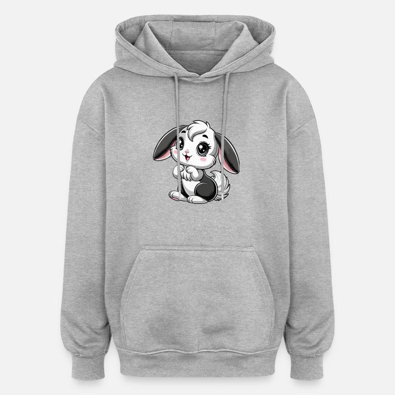 Fille lapin - Sweat à capuche oversize unisexe - gris chiné
