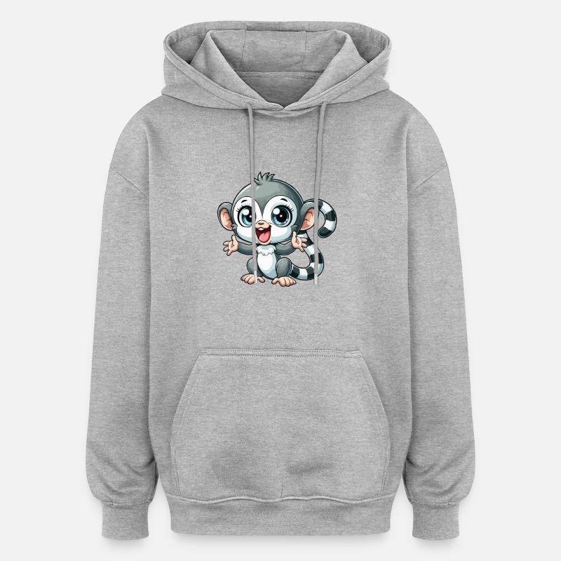 Lémurien catta - Sweat à capuche oversize unisexe - gris chiné